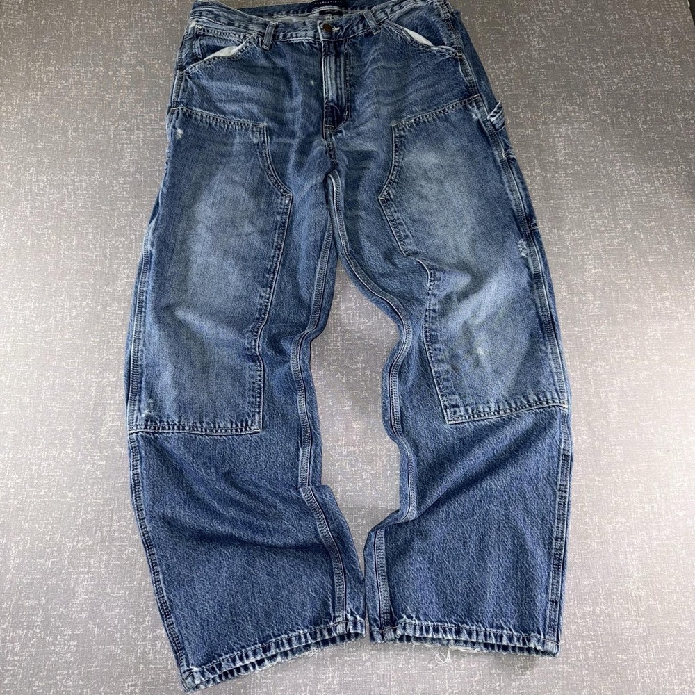 Aeropostale Carpenter Jeans Mens 34x30 Blue Relaxed Wide Leg Denim Distressed